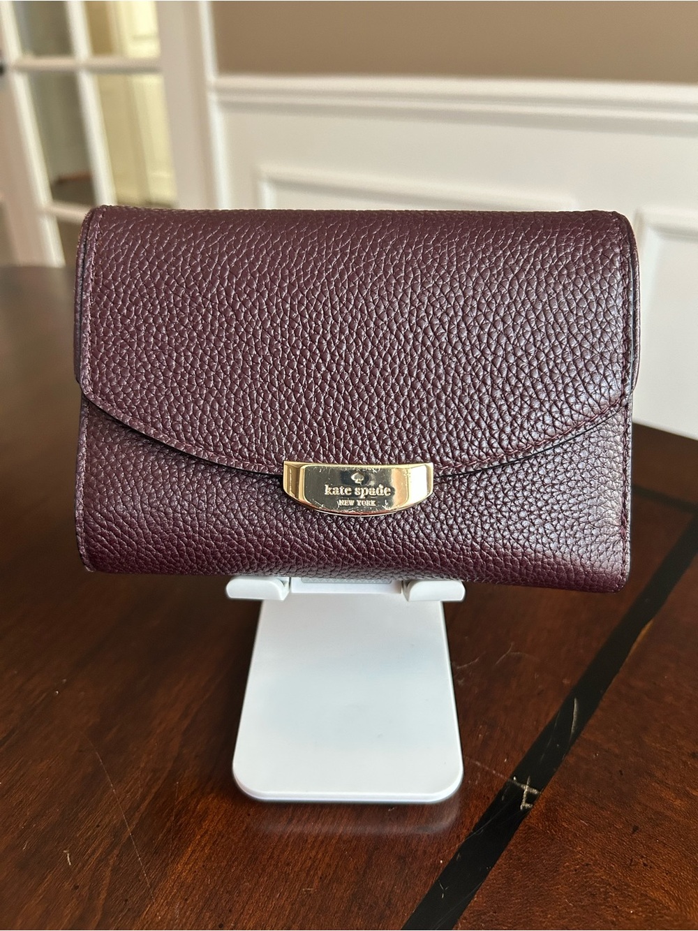Kate Spade Plum Leather Wallet - Pebbled Crossbody Wallet. Magnetic snap closure